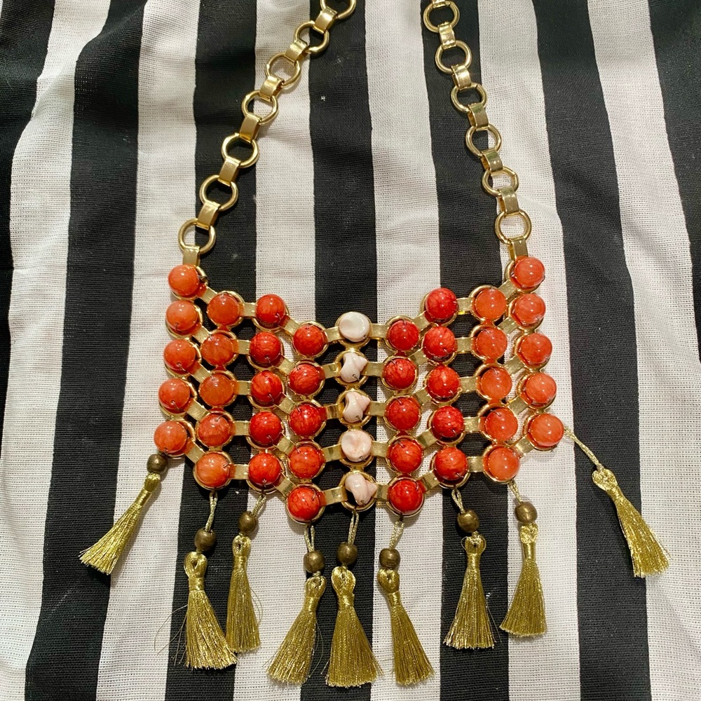 DANNIJO Bold Gold and Red Bib Necklace
